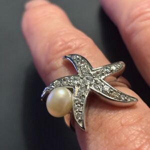 Elegant 925 silver Starfish freshwater Pearl Ring